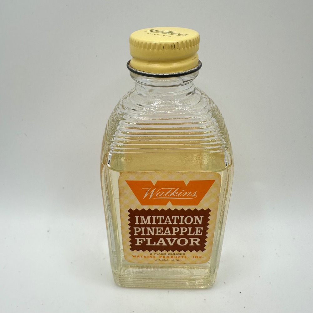 Vintage Watkins Imitation Pineapple Flavor 2oz Glass Bottle Winona MN Extract